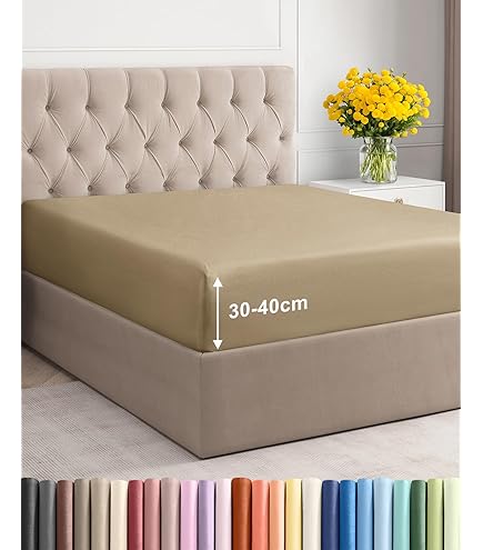 NatureMark Microvezel hoeslaken voor boxspringbed en waterbed, 200 x 220 cm, 40 cm matrashoogte, 100% polyester, zandkleurig/beige