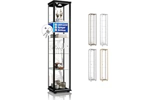 ‎K-MÖBEL K-Möbel Sammlervitrine (176x37x33cm) - Made in Germany - Vitrinenschrank Schwarz mit 4 höhenverstellbaren Glasböden, Spiegel, Schloss & LED - Glasvitrine Stehend - Display Cabinet