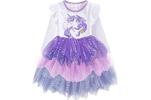 DXTON Le Ragazze Vestono Abiti da Festa Casual a Maniche Lunghe in Tulle con Principessa Unicorno 2-8 Anni