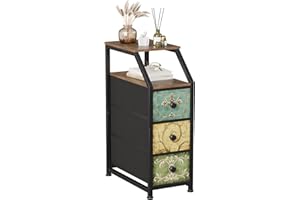 VEDECASA Komoda z 3 szufladami, wąska komoda z materiału, szafka do przechowywania ze wzorem retro i drewnianym blatem, szafa z szufladami do sypialni, korytarza, salonu