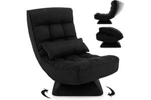 RELAX4LIFE Chaise de Sol Pliable Réglable en 5 Positions, Fauteuil au Sol à 360° et Cadre en Fer Robuste,Chaise de Meditation pour Lire, Reposer (Noir | Style 2)