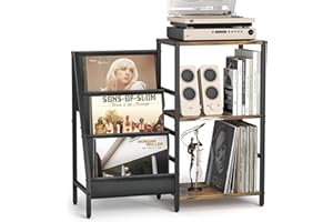 VINCOURNA Meuble Vinyle Rangement, Meuble Platine Vinyle, Meuble Tourne Disque, Rangement Vinyle 3 Niveles, Range Vinyle Almacenamiento hasta 200 Albums Cds, Support Mural Vinyle para Sala de Estar