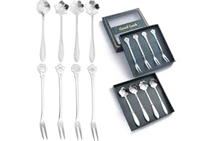 AIXIMA Ensemble de 8 fourchettes à gâteau Acier INOX série, Cuillère-fourchette en Acier Inoxydable, Cuillères à café - Cuillères à expresso - Fourchettes à dessert - En acier inoxydable