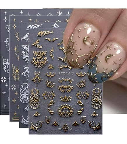 SIYINGSAERY Nagelaufkleber Set – 12 Blatt Mit Mond, Stern & Schmetterling In Gold & Silber