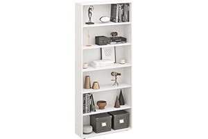 ‎KOMTO KOMTO Regal 80 cm breit Weiß - Bücherregal mit 6 Ebenen und Höhenverstellbare Regale, Standregal, Aufbewahrungsregal | Bookshelf Lumo 80 x 180 x 24 cm (BxHxT)