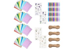 Prelisee 40 Pcs Fotorahmen aus Pappe 10x15cm Bunt Fotogirlande Papier zum Aufhängen Kraftpapier Bilderrahmen 10 Farben mit 40 Clips,4 Hanfseil,4 Blume Aufkleber für Geburtstag Hochzeit Jubiläum Deko
