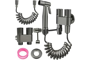 MI CASA Handheld Bidet Sprayer for Toilet, Stainless Steel Bidet Sprayer Kit with 1-in-2-out Dual Control Valve Faucet and Hose or Feminine Wash, Baby Diaper Cloth Washer and Washing Pets, Grey