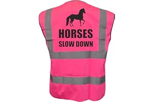 BROOK HI VIS UK Equestrian HORSES SLOW DOWN Hi Viz Vis Vest Horse Riding Reflective Waistcoat Jacket Road Safety Visibility