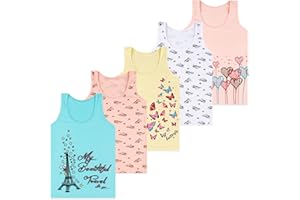 LOREZA ® 5 Cannottiera da Bambina in Cotone Canotta Intima Vari Disegni Intimo 2-15 Anni