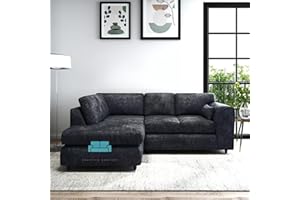 Gamzo Outlet Sleek Exclusive Robust Left-Hand Corner Full Back Colourful Alaska Fabric Designer Sofa Comfy Home Décor Furniture for Moderate to Spacious Contemporary Living Room (Colour- Dark Grey)
