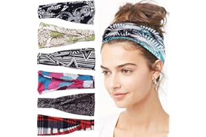 Leeven Elastic Head Wrap 6 Pack Wide Knot Headbands for Girls Hair Accessories Vintage Patters Hair Band for Daily Workout Yoga Sports Gym Soft Headband