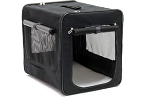 WILTEC Fudajo Bolsa de Transporte Plegable Negra Mascotas Perro Gato, Talla S (42x36x41 cm), con cojín
