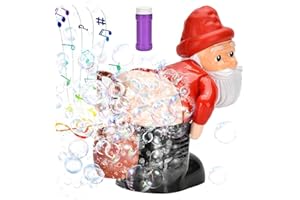 CELESTIMINGLE Macchina delle Bolle di Babbo Natale Scoreggione per Bambini – Giocattolo Automatico con Bolle d’Acqua, Luci e Musica, Regalo Divertente di Natale per Feste in Giardino o All’Aperto (H)