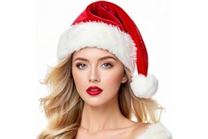 OGAJO Christmas Hat for Adults Santa Hats Unisex Red Velvet Extra Thicken Holiday Headwear Xmas Hat for Festive New Year Party