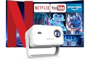 ALWTNIET 2025 Mise à Jour Vidéoprojecteur Netflix Licence, Mini Projecteur 4K Mise au Point Automatique 400 ANSI avec WiFi et Bluetooth, Rétroprojecteur vocale Video Projecteur Portable Home Cinéma L018 NTV