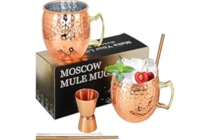 SuproBarware Moscow Mule Lot de 2 tasses en acier inoxydable martelé de qualité alimentaire pour cocktails, eau, boissons froides