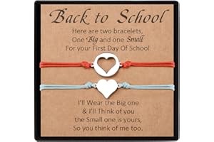 YELUWA 2 Pcs Bracelets à Breloques pour Fille/fils de la Mère, Maman et Moi, Cadeau de Rentrée Scolaire, Cadeau du Premier jour D'école, Avec Boîte-Cadeau, Carte de Souhaits pour la Rentrée Maternelle