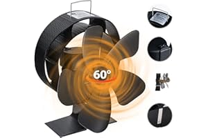 CHANGEMOORE 60° Drehung Ofenventilator ohne Strom - 5 Blättern Kaminventilator für Kaminofen, Ofen Ventilator Magnet, Schneller Aufheizen, Leiser Betrieb Kamin Ventilator stromlos für Holzofen Kamin
