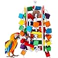 MQUPIN Large Bird Parrot Toys,Colorful Wooden Blocks of Different Shapes Chew Parrot Toys,22 Inch Natural Wooden Block Parrot Toys for African Greys, Amazons, Cockatoos and Macaws large parrot toys