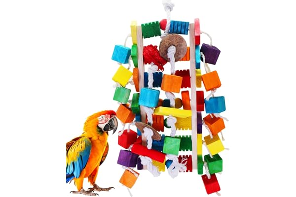 MQUPIN Grands jouets pour perroquet, blocs en bois colorés de différentes formes, 55,9 cm, jouets pour perroquets gris africains, amazons, cacatoès et aras