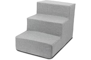 Galatée Dog Stairs, Washable & Zippered Cover Removable Pet Ramp, Dog Steps For High Bed And Sofa, Pet Ramp Stairs With Non-Slip Bottom(3 Floors Of Stairs, Grey)