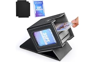 UAONO Card Deck Box with MTG Commander Display, Patented Design Card Deck Case Holds 100+ Double-Sleeved Cards, PU Leather Cards Storage Box for TCG with 2 Dividers, 1 Toploader (Black)