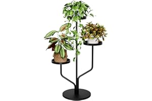 Bamworld Blumenständer Metall 3 Ebenen – Moderner Pflanzenständer für Innen & Balkon, stabiles Pflanzenregal als dekorativer Blumenhocker, vielseitige Blumentreppe Schwarz