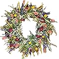 Spring Summer Door Wreath for Front Door, Artificial Wildflower Spring Wreath, Multipurpose Decorative Garland Colorful Spring Summer Garland Door Wreaths Outdoor All Year Decor (40cm)