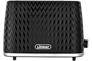 Linsar - 2 Slice Toaster - Unique Curved Texture - Defrost, Reheat, Cancel Functions - 7 Browning Levels, Wide Slots, Removable Crumb Tray - Automatic Switch Off - 930 Watt (Black)