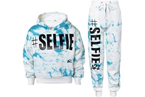 A2Z 4 Kids Bambini Ragazze Ragazzi Tuta Progettista Nero & Neon Rosa #Selfie Stampare Vello Cappucciato Crop Top Bottom Jogging Tuta Jogger età 5-13 Anni