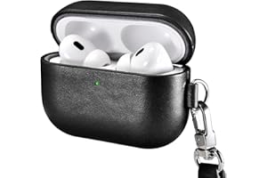 Custodia in Pelle per AirPods Pro 3 2025, ICARER Premium Custodia Protettiva Antiurto Vera Pelle con Cordino per AirPods Pro 3 Auricolari Custodia Ricarica LED visibile Caricabatterie Wireless-Nero