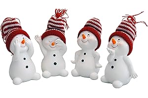 khevga Figuras decorativas navideñas, muñeco de nieve, 4 unidades, aprox. 6 x 6 x 11 cm (rojo)