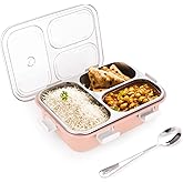 ATTRO Bento 3 Compartment Stainless Steel Lunch Box with Steel Cutlery Inside, Heating & Water Insulation Design Use for Offi