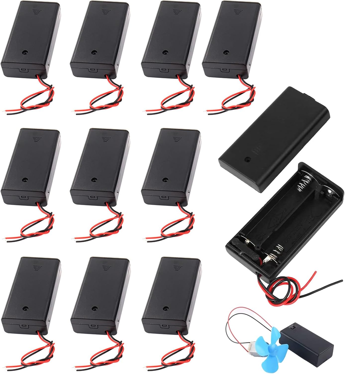 10 Piezas Soporte de Batería Plástico para 2 Pilas AA 3V con Tapa, Portapilas AA 2 Pilas, Interruptor On/Off y Cables de Conexión para Proyectos Electrónicos DIY y Reemplazo de Soportes Rotos