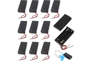 10 stycken 2 x 1,5 V AA plast batterihållare med lock, batterifack 2 x aa, anslutningskabel och på/av-brytare, för gör-det-sj