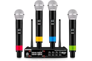 D Debra Audio VM304 VHF - Sistema de micrófono inalámbrico de 4 canales con micrófono de mano con interfaz XLR para karaoke en casa, boda, conferencia, discurso