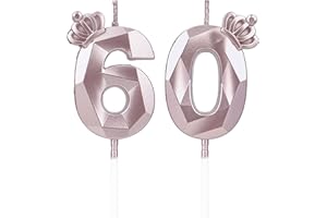 DTXLX Świece urodzinowe, cyfry 60, z koroną, świece 3D na ciasto, dekoracja urodzinowa, świeczki urodzinowe, świece urodzinowe dla dzieci, na imprezy, wesela, imprezy firmowe, jubileusze (różowe złoto, #60)