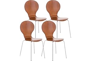 ‎CLP CLP 4X Stapelstuhl Diego l Ergonomisch geformter Konferenzstuhl mit Holzsitz und Metallgestell I Stapelbarer Stuhl mit pflegeleichter Sitzfläche, Farbe:braun