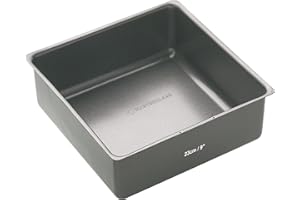 MasterClass KCMCHB35 23 cm Deep Cake Tin with PFOA Non Stick and Loose Bottom, 1 mm Carbon Steel, 9 Inch Square Pan, Grey