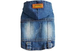Ducomi Fonzie - Giacca di Jeans per Cane - Gilet in Denim per Cani di Taglia Piccola e Media - Effetto Vintage e Consumato - Taglie Disponibili dalla XS alla XXL (Hood, L)
