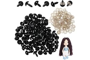 TLIDFGEO 100pcs 10mm DIY Plastic Safety Eyes and 100pcs Washers Dolls Toys Accessories Animal Making Craft Eyes Amigurumi Eyes Crochet Safety Eyes 10mm Black Plastic Eyes with Washers Plastic Black Safety Eyes