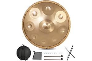 ZANEFOO Zannefoo Handpan Drum, Or Steel Hand Pan Tongue Drum D Minor 22 Pouces 9 Tons 440 Hz pour Yoga, Méditation avec Sac à dos, Maillets, Support de Batterie, Chiffon