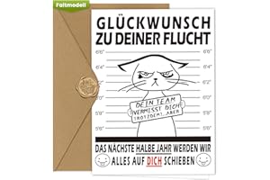 Werfunee Abschiedskarte Kollegen A6(mit Umschlag und Wachssiegel) - Karte Abschied Kollege - Herzlichen Glückwunsch zu Deiner Flucht - Abschiedsgeschenk Kollegen (Abschiedskarte1(Faltmodell))