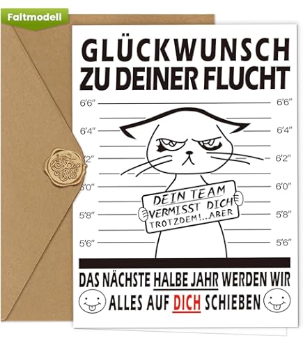 WBdesignz Abschied Karte Mit Umschlag - Abschiedskarte Für Kolleginen Mit Einem Spruch Otter Mit Herz Glückwunschkarte Geschenkkarte Zum Abschied Und Neuanfang (XXL DIN A4