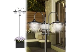 ‎OUTSUNNY Outsunny Solar Laterne Stehleuchte aus Metall, Gartenlaterne mit Lichtsteuerung, 189 cm hoch, Windlicht Außenleuchte, Wasserdicht IP44 mit Blumentopf-Basis für Garten Balkon Deko Schwarz