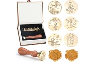 OPALTOOL Zestaw pieczątek woskowych, 6 klasycznych pieczęci woskowych, mosiężne głowice z 1 drewnianym uchwytem, w stylu vintage, do kopert, kartek pocztowych, etykiet, zaproszeń ślubnych (6 szt. liliowych prince)