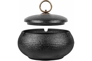 LASESASIES Cendrier en céramique avec couvercles, Cendrier Exterieur Anti Odeur, Cendrier Coupe Vent, Cendrier pour Cigarettes à Usage intérieur ou extérieur, pour Restaurant, Bar, Maison, Bureau (Noir)