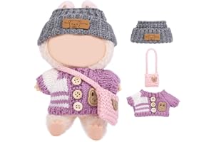 Vicloon Bekleidung für 17cm Plüsch, Puppenkleidungs Set für Puppe, Kuscheltier Kleidung Outfit, Puppenzubehör, Niedlich Outfit Accessoires für Puppen, Ideales DIY Kinder Geschenke-Lila Hasenpullover