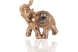 HERCHR Estatuas de Elefante Dorado, Figuras de Elefante Feng Shui para la Riqueza Lucky Figurine Decoración para el hogar Regalo(M)