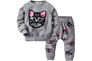 puseky Toddler Kids Baby Girls Outfit Clothes Cute Cat Sweatshirt Tops & Pants Tracksuit Outfits Set
